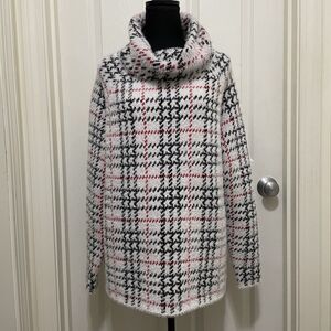 NorthStyle Plaid Cowl Neck Sweater - Black, White, Red